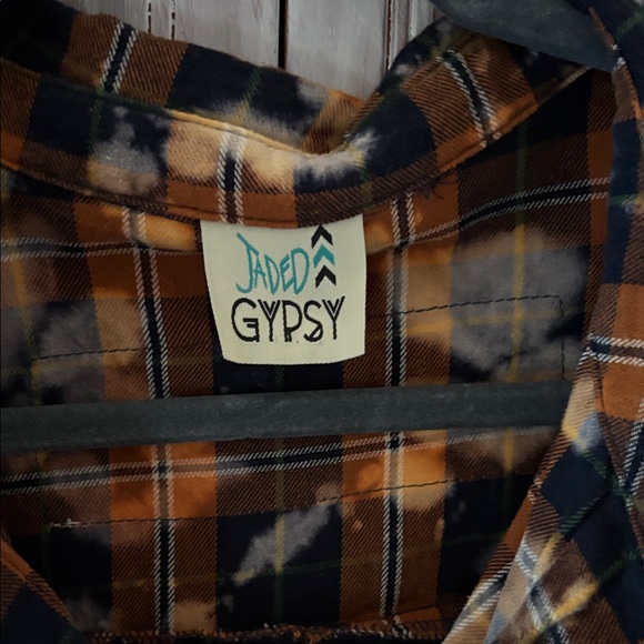 Plaid Button Down Shirt with Lace Hem - Picture 2 of 4